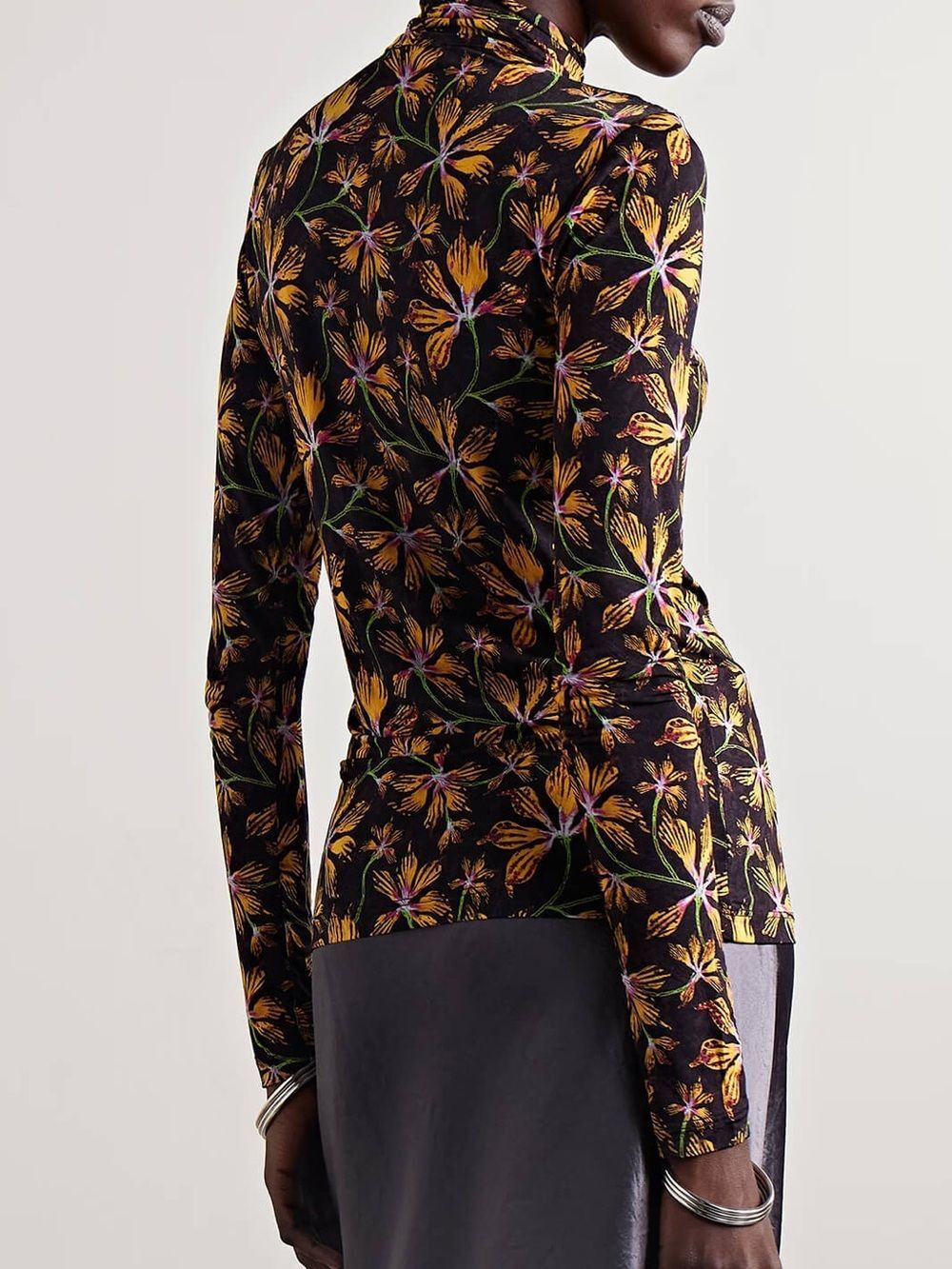 ULLA JOHNSON Aurelia Floral-Print Jersey Turtleneck Top